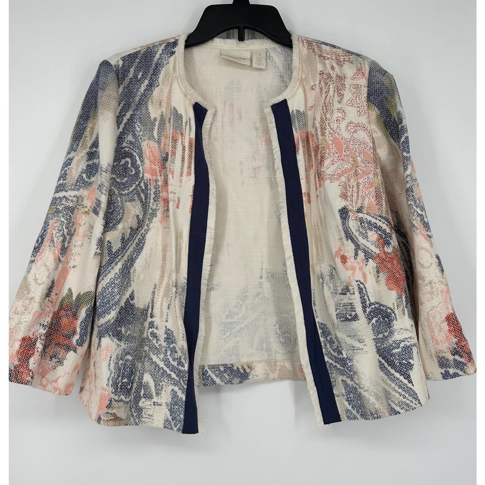 Chico’s Watercolor-Print Textured Jacket women’s size M - Picture 3 of 9